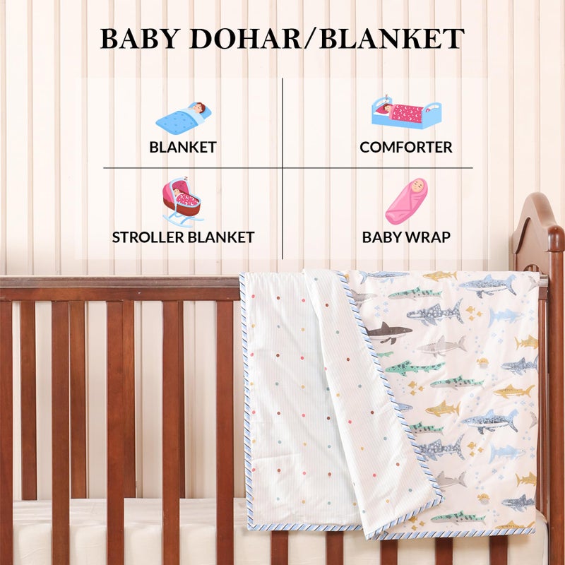 HOMEMONDE 100% Cotton Reversible Dohar for Newborn Baby Boy and Girl, 3 Layer Baby Dohar, Soft & Breathable, Ideal for All Seasons, 0-4 Years, Size- 55" x 39" (140 cm x 100 cm) - Baby Blue Hunter - Image 2