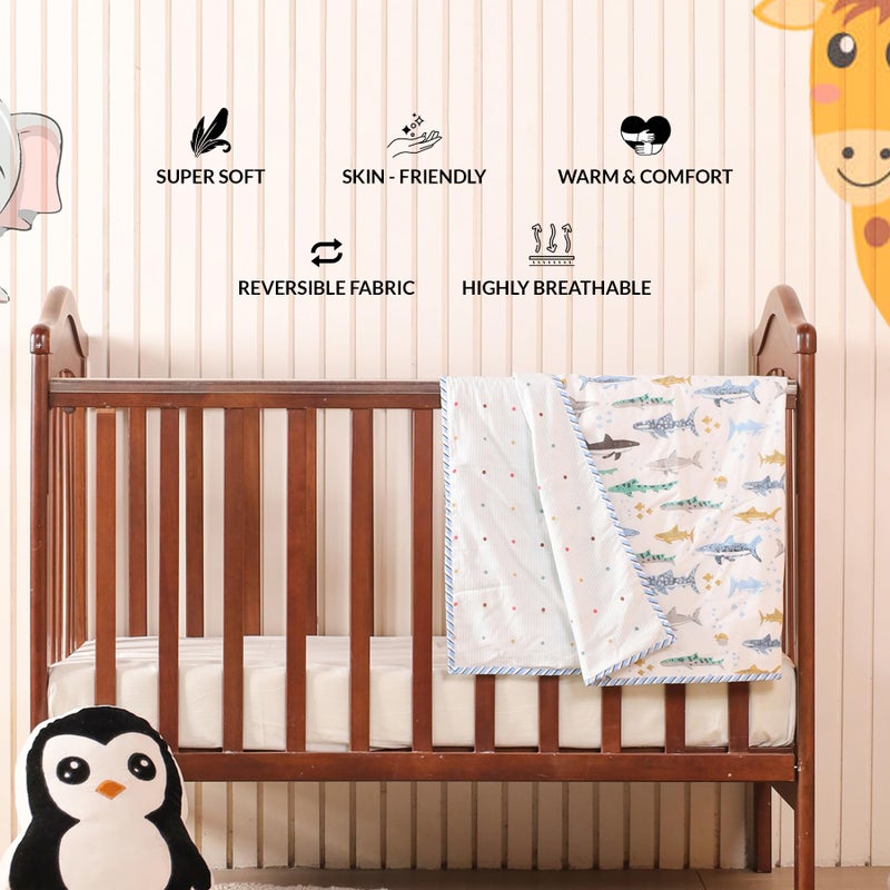 HOMEMONDE 100% Cotton Reversible Dohar for Newborn Baby Boy and Girl, 3 Layer Baby Dohar, Soft & Breathable, Ideal for All Seasons, 0-4 Years, Size- 55" x 39" (140 cm x 100 cm) - Baby Blue Hunter - Image 4
