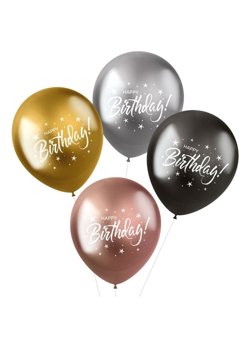 فولات بالونات عيد ميلاد سعيد معدنية متنوعة مقاس 33 سم، عبوة من 4 قطع