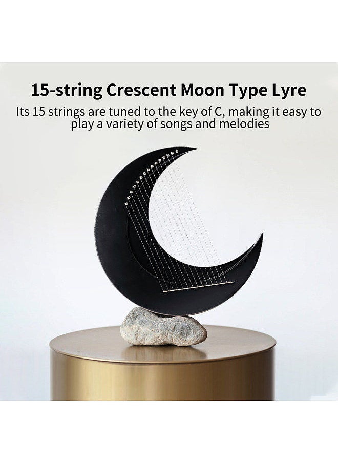 15-string Crescent Moon Type Lyre C Key Harp Portable Lyre Steel Wire Strings Mini Stringed Instrument