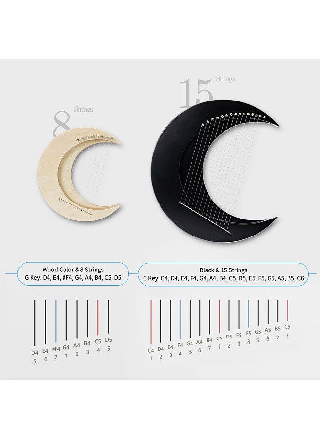 15-string Crescent Moon Type Lyre C Key Harp Portable Lyre Steel Wire Strings Mini Stringed Instrument