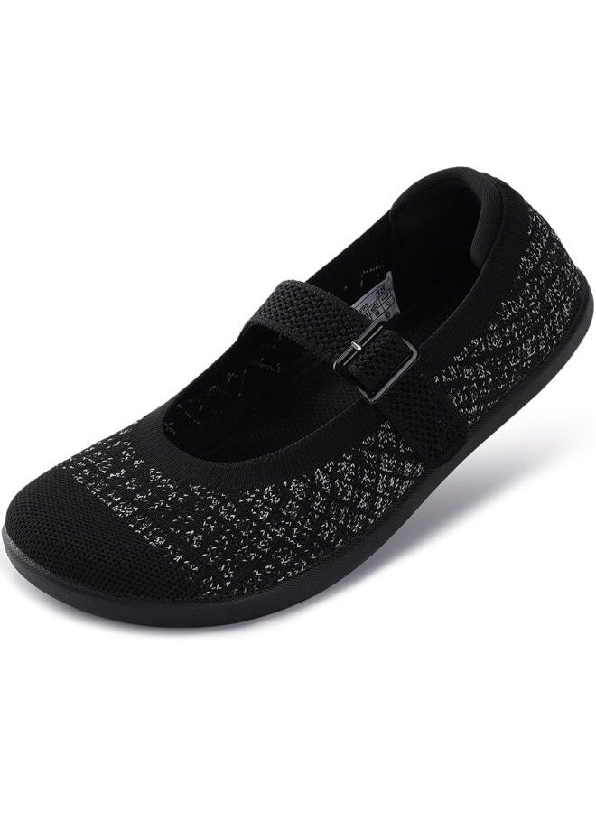 WHITIN Womens Wide Toe Box Barefoot Mary Jane Flats + Zero Drop, W95 | Black White, 8 - Image 1