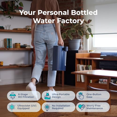 Bluevua RO100ROPOT-Travel Reverse Osmosis System Countertop Water Filter, Compact 6-Stage Filtration with UV, Includes Glass Bottle, Portable Water Purifier for Home & Travel, Blue - Image 2