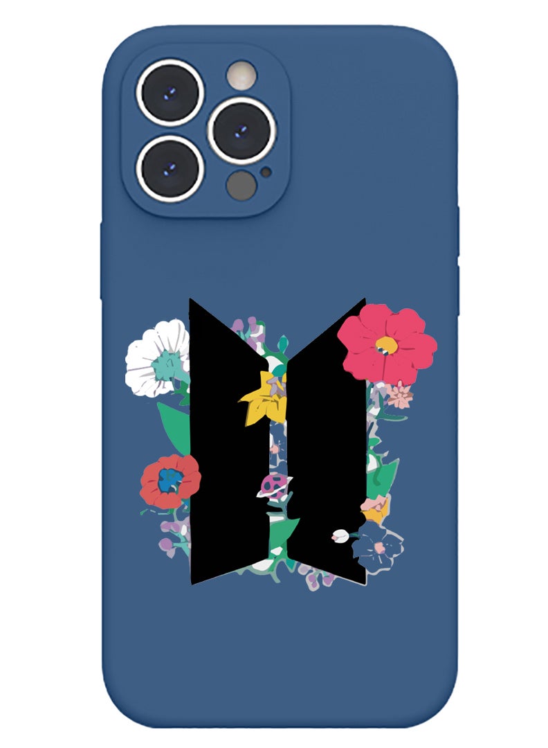 Theodor Protective Slim Fit Case Liquid Silicone Cover with Full Body Protection Anti-Scratch Shockproof Case For iPhone 14 Pro Blue  - BTS sticker - Image 1