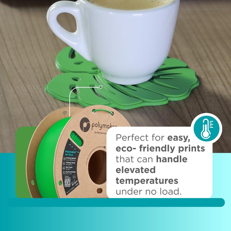 Polymaker HT-PLA Filament 1.75mm Green, High Temp PLA for 3D Printing, Heat Stable Up to 150C, Easy to Print, Works with Most FDM Printers, 1kg Spool - Image 2