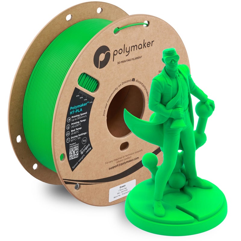 Polymaker HT-PLA Filament 1.75mm Green, High Temp PLA for 3D Printing, Heat Stable Up to 150C, Easy to Print, Works with Most FDM Printers, 1kg Spool - Image 1