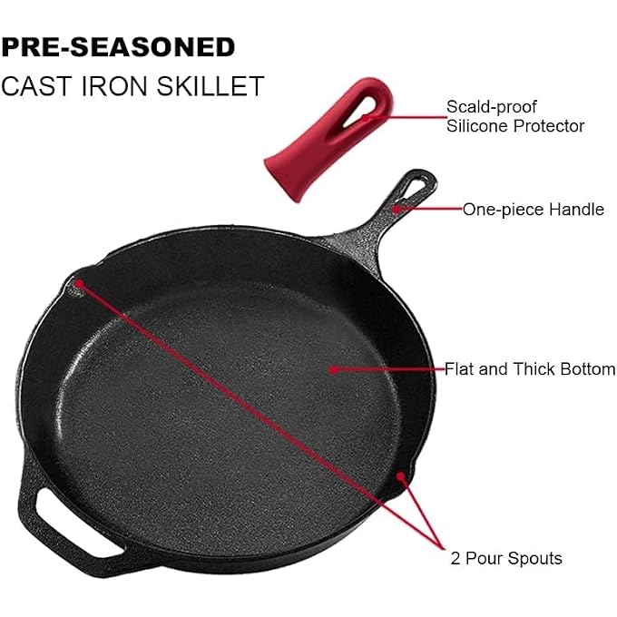 BLYPHOO Cast Iron Skillet PreSeasoned Frying Pan Upgraded Seasoned Cast Iron Pan With Handles  Premium Cast Iron Cookware Skillet  Safe Grill Cookware For Indoor  Outdoor Use 30Cm Black - Image 5