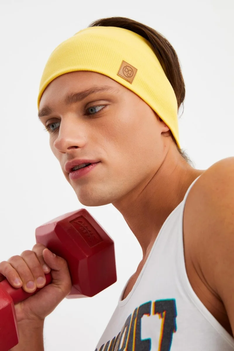 بوتيكجيز Yellow Men's Cotton Camisole, Non-Slip, Sweatproof, Ultra Light, Sports Hair Band Bandana Buff