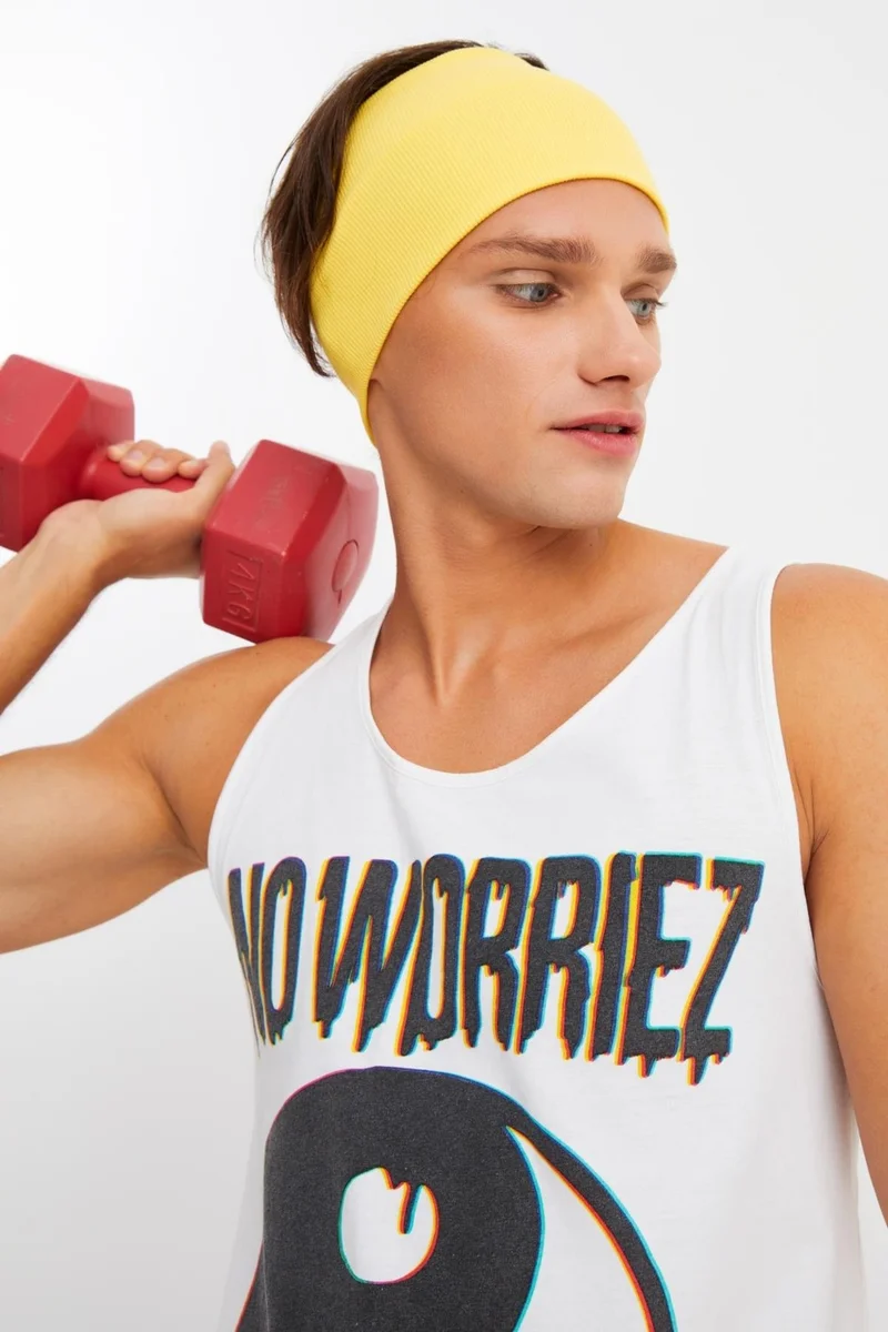 بوتيكجيز Yellow Men's Cotton Camisole, Non-Slip, Sweatproof, Ultra Light, Sports Hair Band Bandana Buff