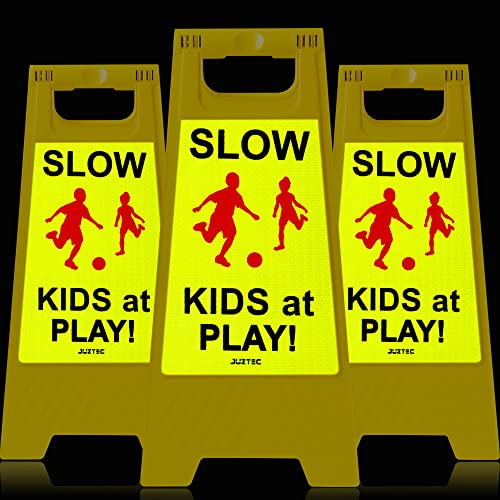 Juztec Children at Play Safety Signs - Street Kids Playing Signs (3 Pack) with Reflective Caution for Neighborhoods - Image 1
