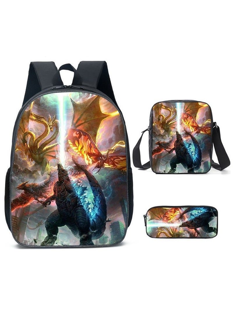 Godzilla New Godzilla Student Backpack Three-piece Set 29*16*42cm