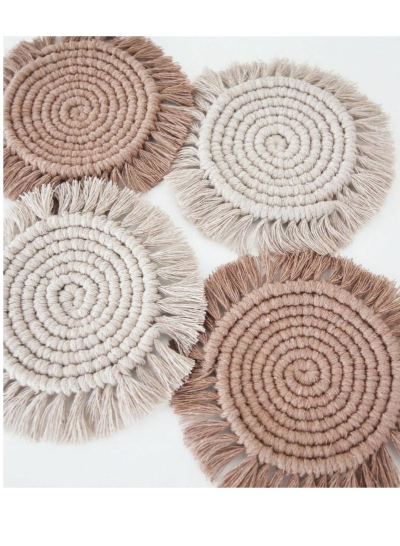 macrame sanu Absorbent Drink Coasters macrame Handmade drink Coasters for Coffee Wooden Table  - Image 1