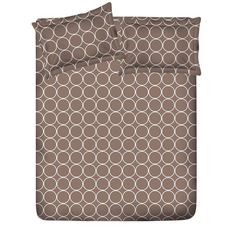 Layers Classic 100 Cotton Bedsheet Set for All Seasons Lightweight Moisture Absorbent Machine Washable Easy to Care 104 TC Queen Size Brown Circle Geometry Pattern - Image 3