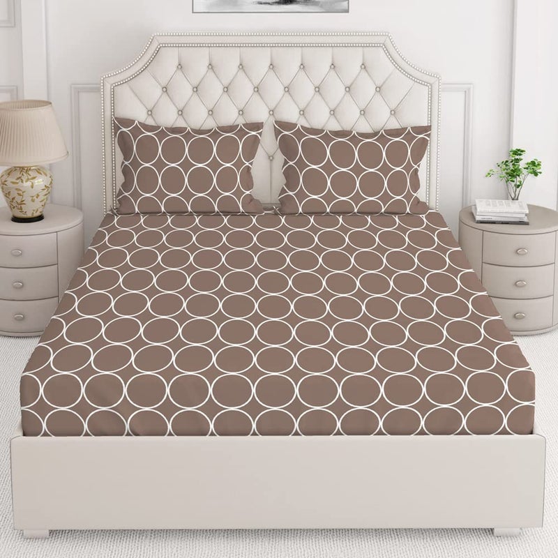 Layers Classic 100 Cotton Bedsheet Set for All Seasons Lightweight Moisture Absorbent Machine Washable Easy to Care 104 TC Queen Size Brown Circle Geometry Pattern - Image 1