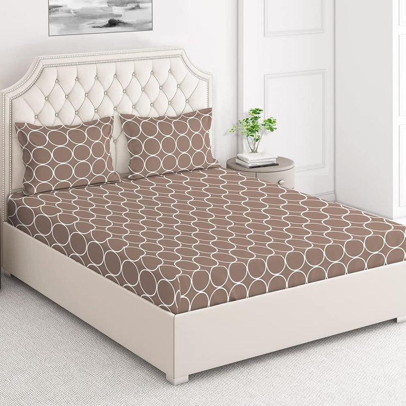 Layers Classic 100 Cotton Bedsheet Set for All Seasons Lightweight Moisture Absorbent Machine Washable Easy to Care 104 TC Queen Size Brown Circle Geometry Pattern - Image 2