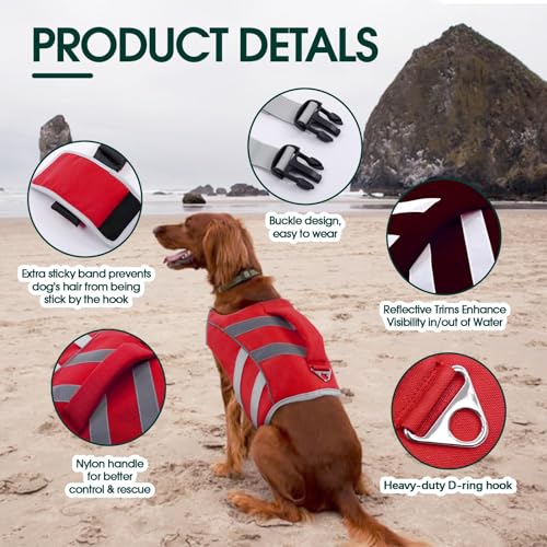Kuoser Dog Life Jacket with Reflective Stripes - Adjustable High Visibility Vest, Ripstop Lifesaver, Pet Preserver with High Flotation Swimsuit for Small, Medium and Large Dogs - Image 4