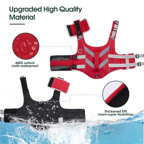 Kuoser Dog Life Jacket with Reflective Stripes - Adjustable High Visibility Vest, Ripstop Lifesaver, Pet Preserver with High Flotation Swimsuit for Small, Medium and Large Dogs - Image 3