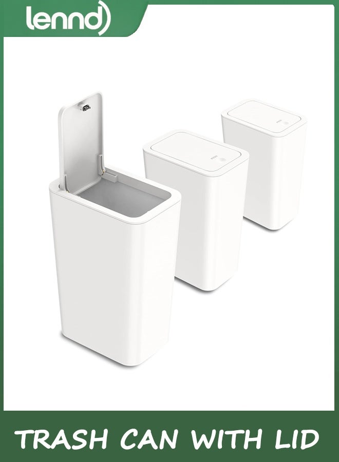 LENND 3 Pack 10L / 2.6 Gallon Small Trash Can with Lid, Bathroom Garbage Can with Pop-Up Lid, Waste Basket for Bathroom, Kitchen, Bedroom, Powder Room, Craft Room, Office, College (Off White) - Image 1