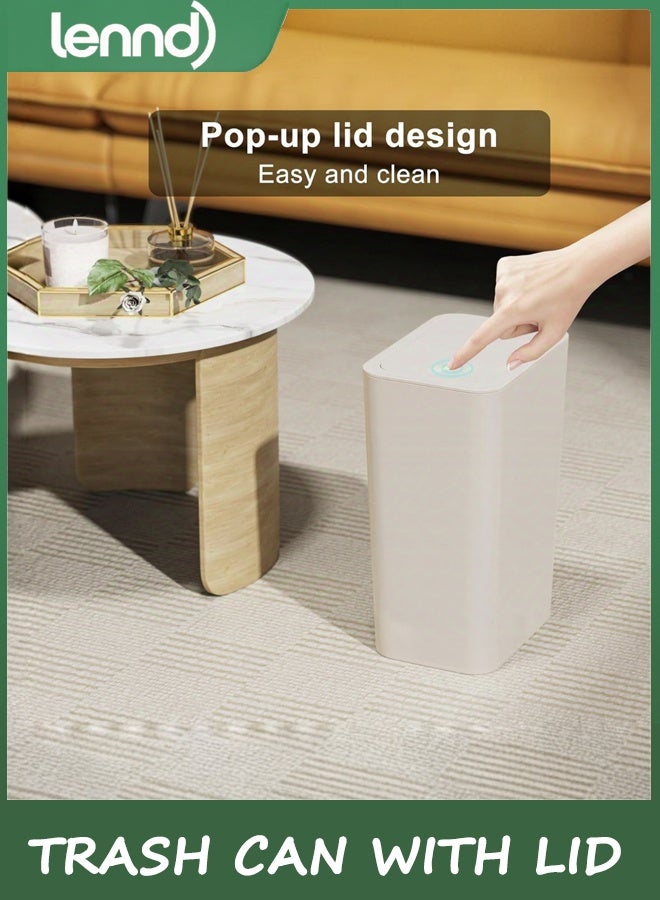 LENND 3 Pack 10L / 2.6 Gallon Small Trash Can with Lid, Bathroom Garbage Can with Pop-Up Lid, Waste Basket for Bathroom, Kitchen, Bedroom, Powder Room, Craft Room, Office, College (Off White) - Image 3