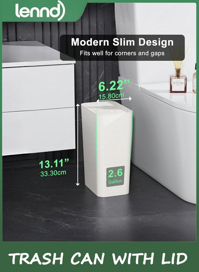 LENND 3 Pack 10L / 2.6 Gallon Small Trash Can with Lid, Bathroom Garbage Can with Pop-Up Lid, Waste Basket for Bathroom, Kitchen, Bedroom, Powder Room, Craft Room, Office, College (Off White) - Image 2