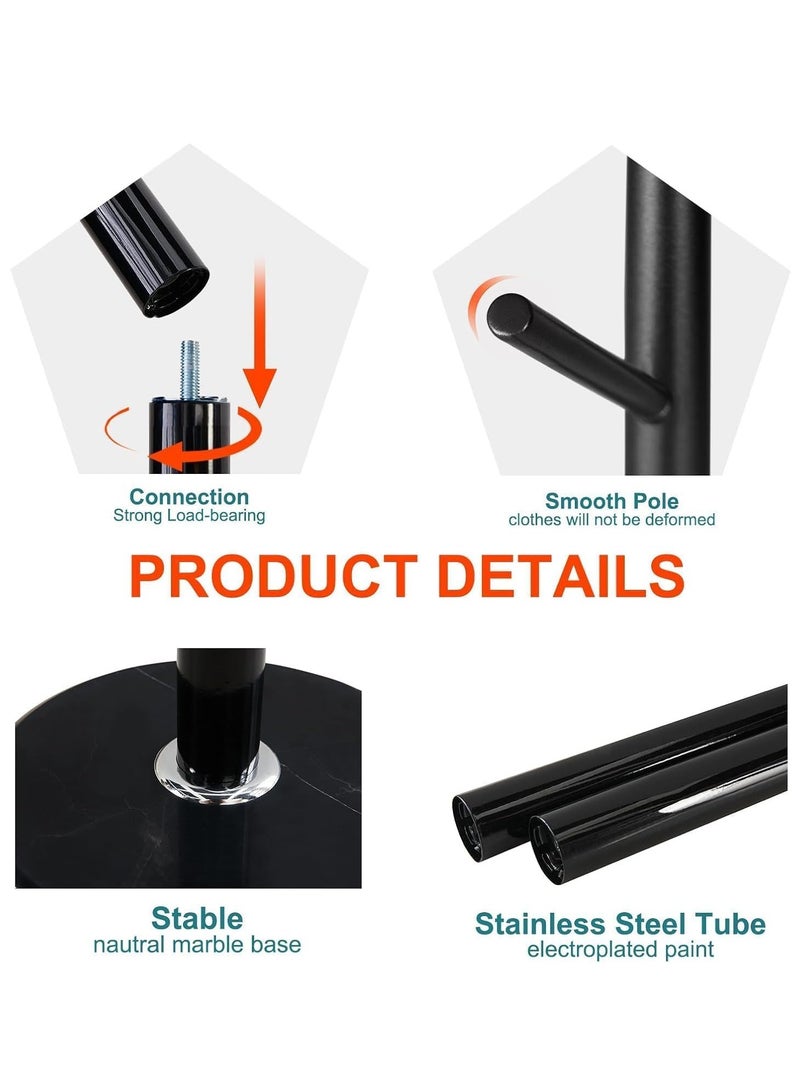 Loquat Coat Rack Freestanding, Metal Clothes Tree Stand, Stainless Steel Coat Racks Garment Hanger Stand, Clothes Rail Organizer with Marble Base, for Hanging Scarf Clothes Hats Bags (Black-Tree) - Image 4