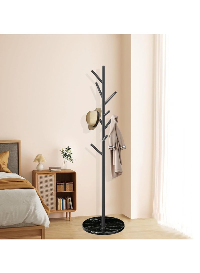 Loquat Coat Rack Freestanding, Metal Clothes Tree Stand, Stainless Steel Coat Racks Garment Hanger Stand, Clothes Rail Organizer with Marble Base, for Hanging Scarf Clothes Hats Bags (Black-Tree) - Image 2