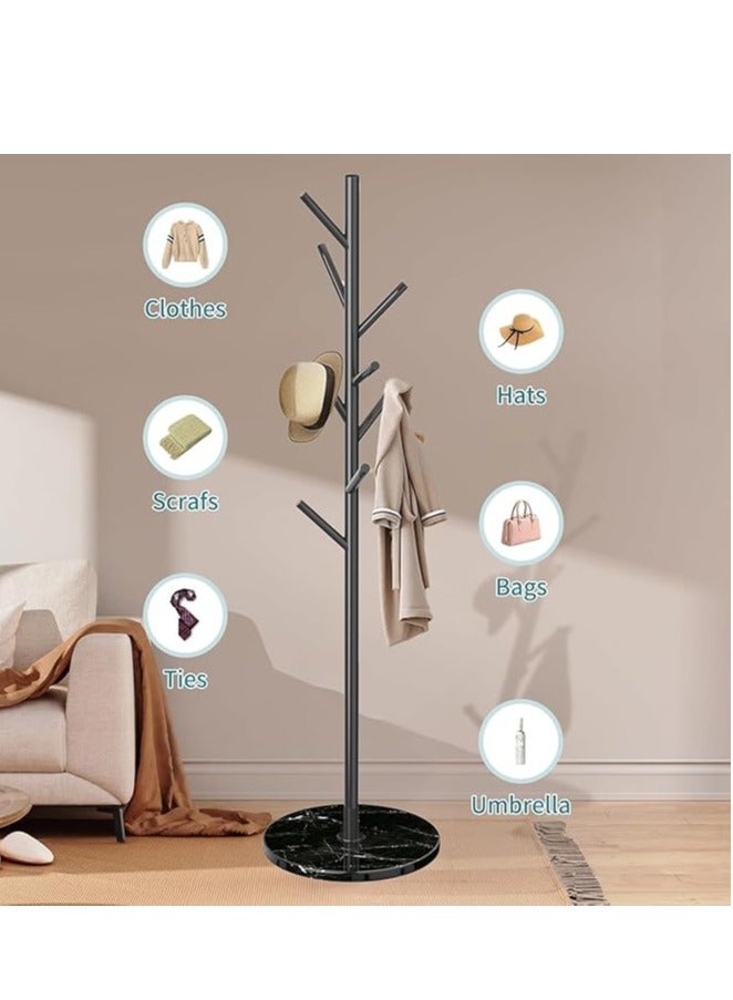 Loquat Coat Rack Freestanding, Metal Clothes Tree Stand, Stainless Steel Coat Racks Garment Hanger Stand, Clothes Rail Organizer with Marble Base, for Hanging Scarf Clothes Hats Bags (Black-Tree) - Image 3