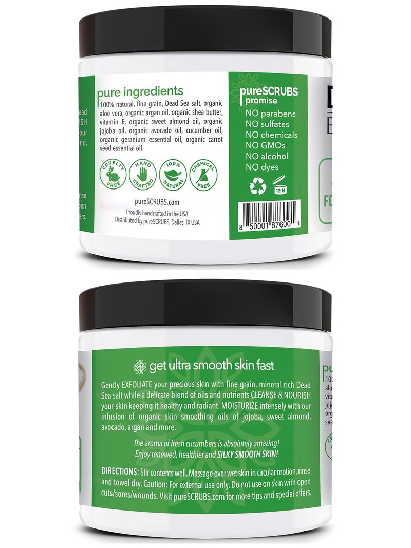pureSCRUBS Premium Cucumber Body Scrub Set - Large 16oz Dead Sea Salt Body Scrub for Women Exfoliation KP Bump Eraser Body Scrub Includes Wooden Spoon, Loofah & Soap - Image 2