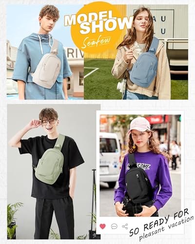 SEAFEW Crossbody Sling Backpacks Sling Bag for Men Women, Shoulder Backpack Chest Bags with USB Charger Port off white - Image 2