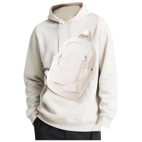 SEAFEW Crossbody Sling Backpacks Sling Bag for Men Women, Shoulder Backpack Chest Bags with USB Charger Port off white - Image 1