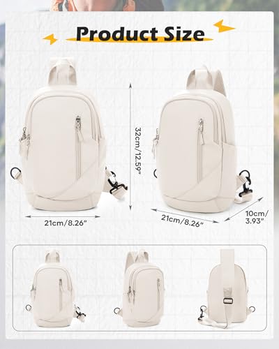 SEAFEW Crossbody Sling Backpacks Sling Bag for Men Women, Shoulder Backpack Chest Bags with USB Charger Port off white - Image 3