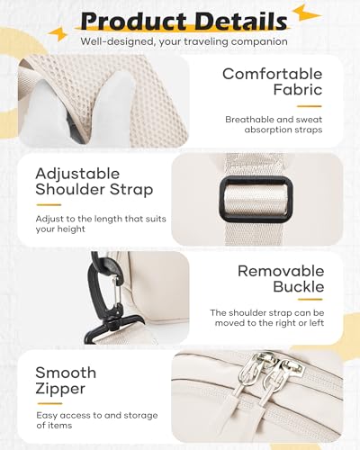 SEAFEW Crossbody Sling Backpacks Sling Bag for Men Women, Shoulder Backpack Chest Bags with USB Charger Port off white - Image 5