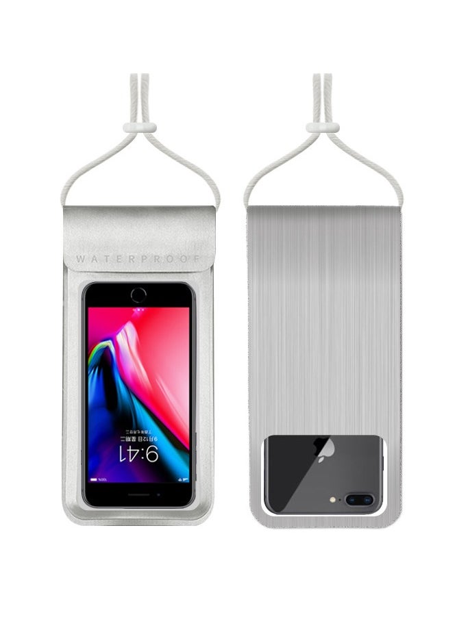2-Pack Waterproof Phone Case 30M Underwate Waterproof Cell Phone Case with Adjustable Lanyard IPX8 Floating Waterproof Phone Pouch for 7.2'' (Silver) 