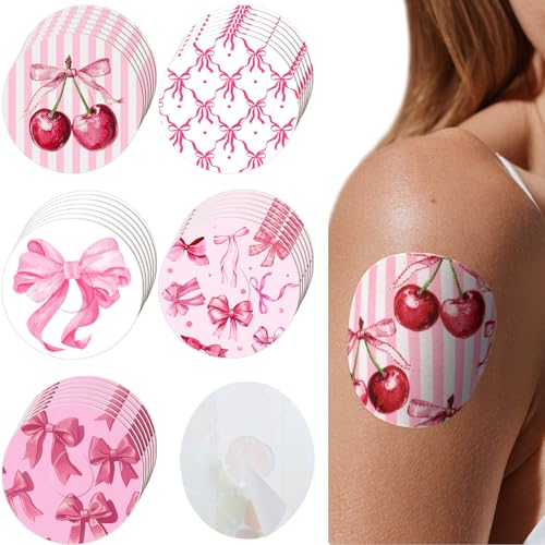 Geiserailie 30 PCS Adhesive Patch Compatible with Dexcom G7 PreCut Flowers Pink Bow NO Glue in The Center Sensor Cover for Continuous Glucose Monitor Long Fixation Flexible Breathable - Image 2