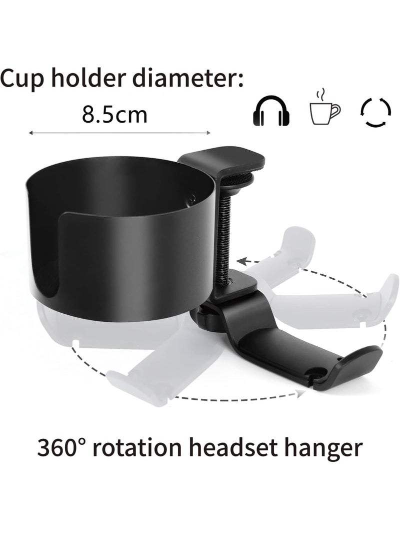 Generic 2 in 1 Desk Cup Holder with Headphone Hanger, Anti-Spill Cup Holder for Desk or Table, Easy to Install, Sturdy and Durable, Enough to Hold Coffee Mugs, Water Bottles, Headphones - Image 2