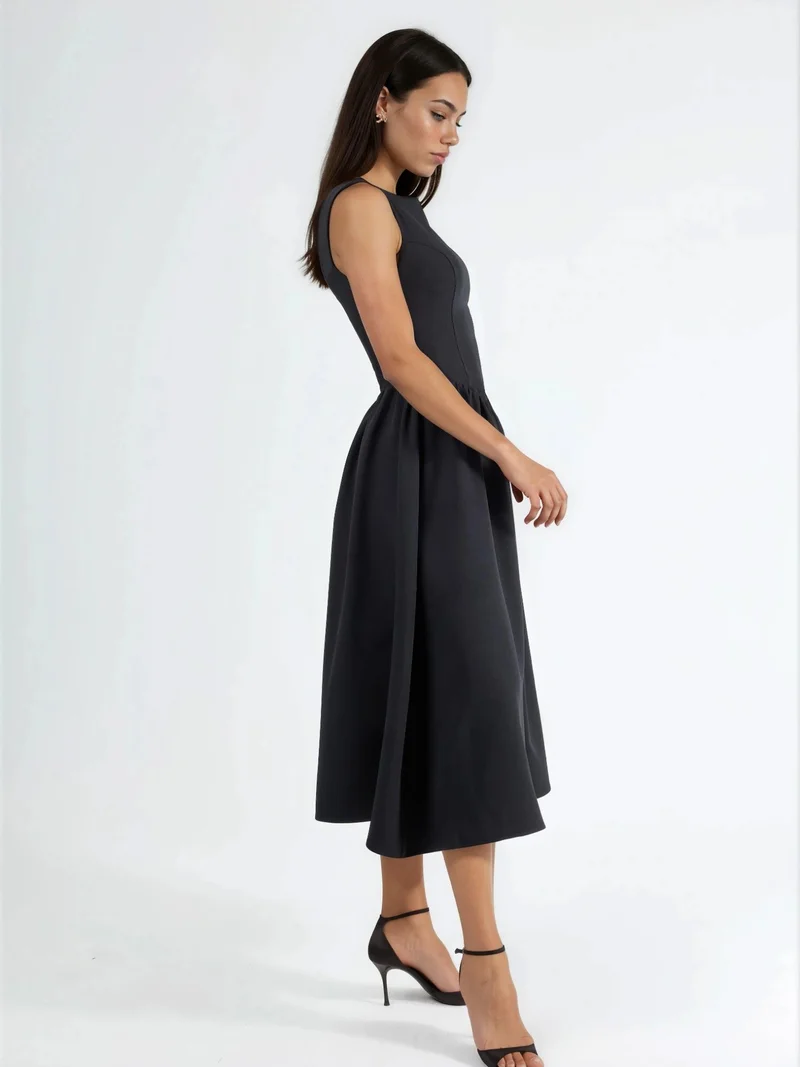 هيكاب A-Form Midi Dress with Crew Neck