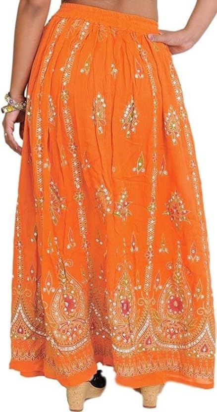 Ukal Traditional Rayon Long Lehenga Skirt for Women's and Girl's (Orange) - Image 2