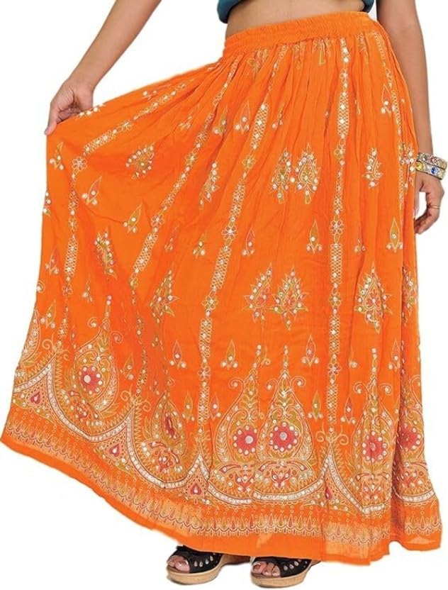 Ukal Traditional Rayon Long Lehenga Skirt for Women's and Girl's (Orange) - Image 4