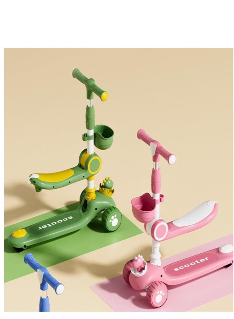 3 Wheel Scooter for Kids - Foldable & Unbreakable, 2-in-1 Kick Scooter with Music and Lights, Adjustable Height, Wide Deck, Flashing Wheel Light (Green Plus)  - Image 2