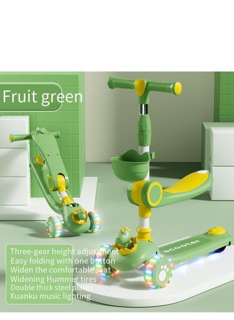 3 Wheel Scooter for Kids - Foldable & Unbreakable, 2-in-1 Kick Scooter with Music and Lights, Adjustable Height, Wide Deck, Flashing Wheel Light (Green Plus)  - Image 4