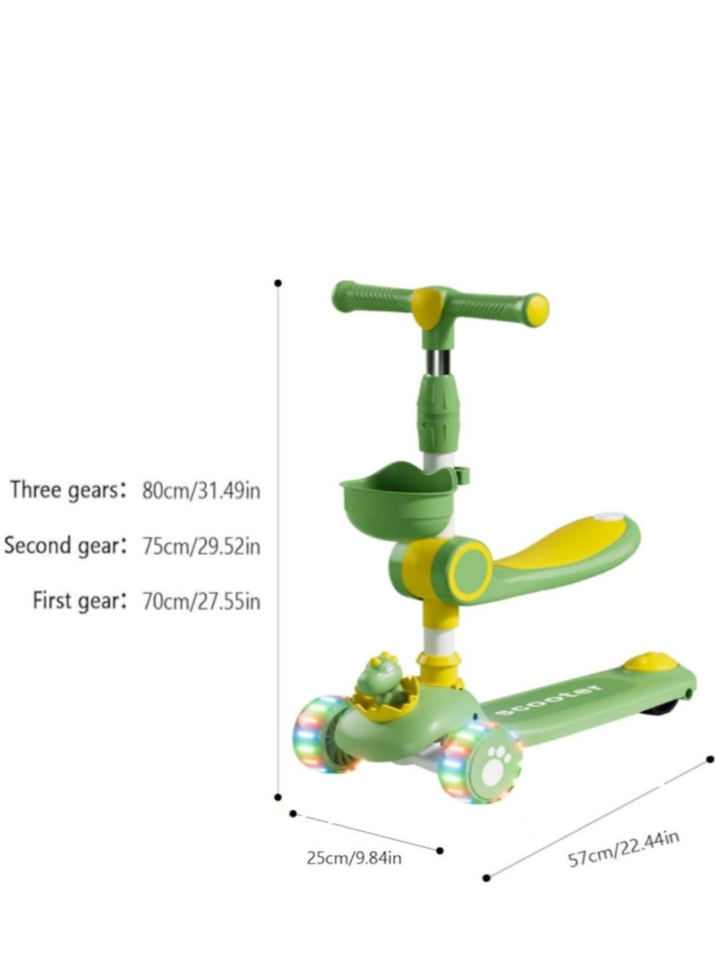 3 Wheel Scooter for Kids - Foldable & Unbreakable, 2-in-1 Kick Scooter with Music and Lights, Adjustable Height, Wide Deck, Flashing Wheel Light (Green Plus)  - Image 3