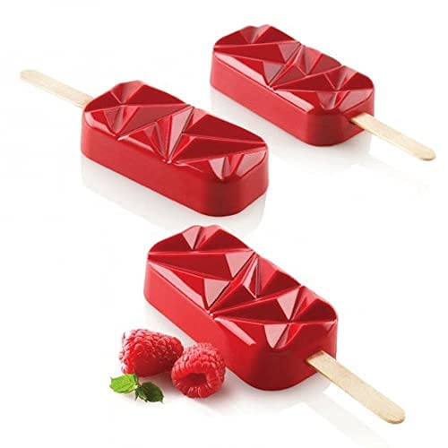 MoldBerry Silicone Cakesicle Mould with Wooden Sticks 2 Cavity Diamond Oval Shape Popsicle Reusable Ice Pop Makers Ice Cream Kulfi Candy Ice Lolly Mold for Children Adults Pack of 1 Multi Color - Image 2