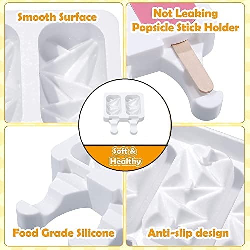 MoldBerry Silicone Cakesicle Mould with Wooden Sticks 2 Cavity Diamond Oval Shape Popsicle Reusable Ice Pop Makers Ice Cream Kulfi Candy Ice Lolly Mold for Children Adults Pack of 1 Multi Color - Image 4