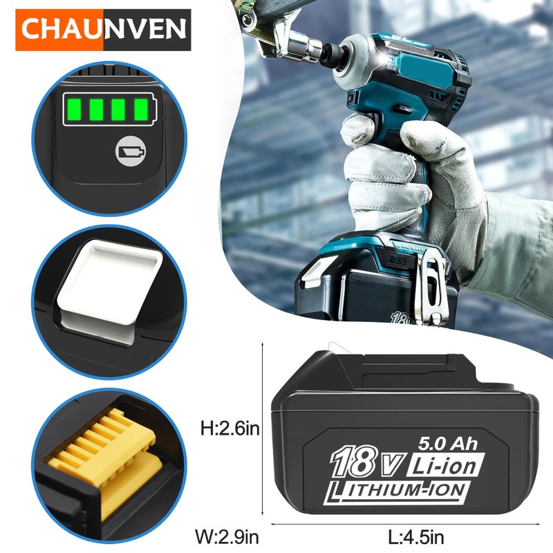 Chaunven 2 Packs 5.0Ah 18V Battery Replacement For Makita 18V Battery Bl1850B Bl1840B 1860B Bl1830B Bl1815B Compatible With Makita 18 Volt Cordless Power Tool And Charger - Image 2