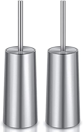 Wsedor Toilet Brush and Holder, 2 Pack Toilet Brush with 304 Stainless Steel Long Handle, Toilet Bowl Brush for Bathroom Toilet-Ergonomic, Elegant,Durable (Silver) - Image 1