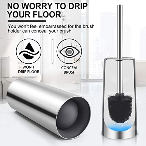 Wsedor Toilet Brush and Holder, 2 Pack Toilet Brush with 304 Stainless Steel Long Handle, Toilet Bowl Brush for Bathroom Toilet-Ergonomic, Elegant,Durable (Silver) - Image 5
