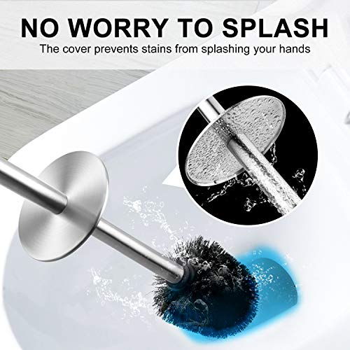 Wsedor Toilet Brush and Holder, 2 Pack Toilet Brush with 304 Stainless Steel Long Handle, Toilet Bowl Brush for Bathroom Toilet-Ergonomic, Elegant,Durable (Silver) - Image 3