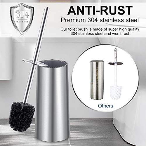 Wsedor Toilet Brush and Holder, 2 Pack Toilet Brush with 304 Stainless Steel Long Handle, Toilet Bowl Brush for Bathroom Toilet-Ergonomic, Elegant,Durable (Silver) - Image 2