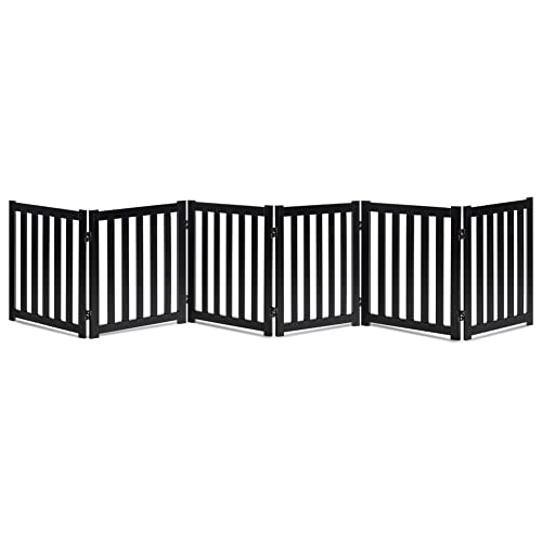 LZRS 6-Panel Extra-Wide Freestanding Wooden Dog Gate Indoor – 24”High Foldable Safety Pet Barrier for Doorways, Hallways, Kitchens, and Long Staircases, Durable Design fit Small to Medium Dogs, Black - Image 1