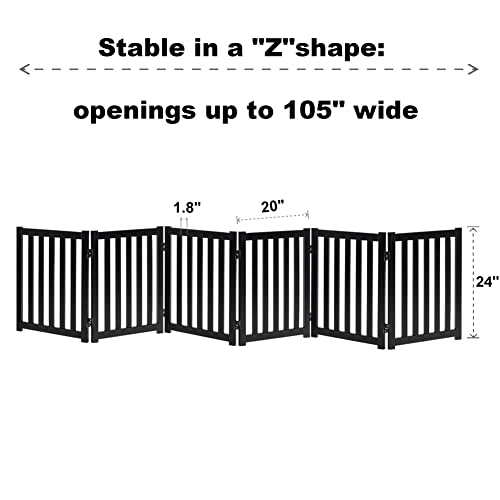 LZRS 6-Panel Extra-Wide Freestanding Wooden Dog Gate Indoor – 24”High Foldable Safety Pet Barrier for Doorways, Hallways, Kitchens, and Long Staircases, Durable Design fit Small to Medium Dogs, Black - Image 3
